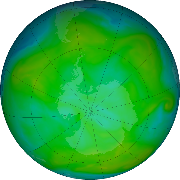 Antarctic ozone map for 16 December 2019